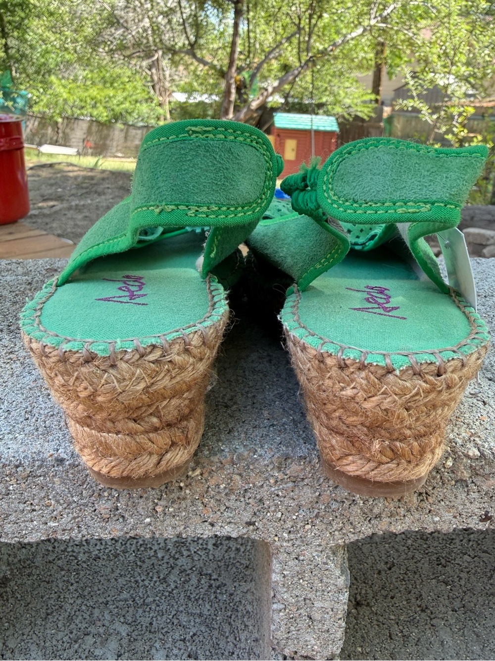 Aedo Vibrant Green Peep-toe slingback flat espadrilles - Picture 5 of 6